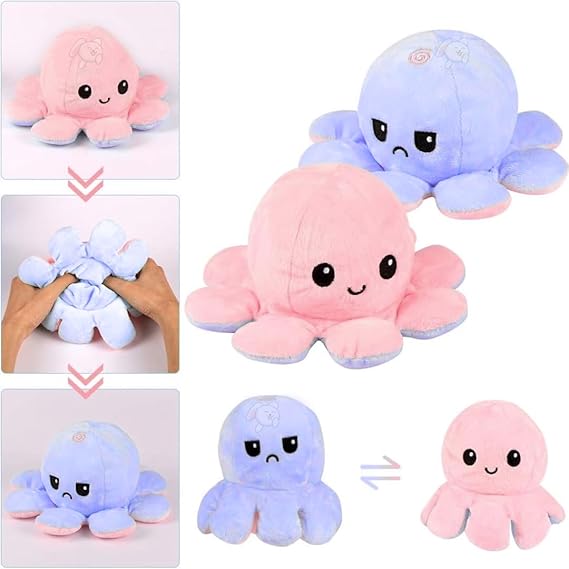 Dealspurt Toy Octopus Plushie Reversible Soft Toys for Kids | Plush Soft Toys for Baby Boys and Girls| Best Gift | Octopus Soft Toy for Kids