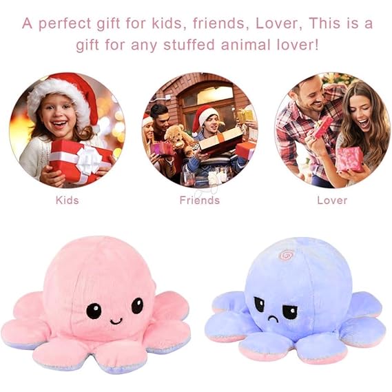 Dealspurt Toy Octopus Plushie Reversible Soft Toys for Kids | Plush Soft Toys for Baby Boys and Girls| Best Gift | Octopus Soft Toy for Kids